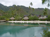 View of beach bungalows and hotel 
